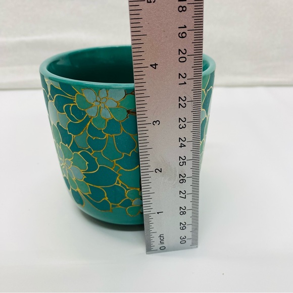 Thyme & Table Succulent Floral Turquoise Coffee Tea 12oz. Mug Stoneware AquaGold - Picture 8 of 9